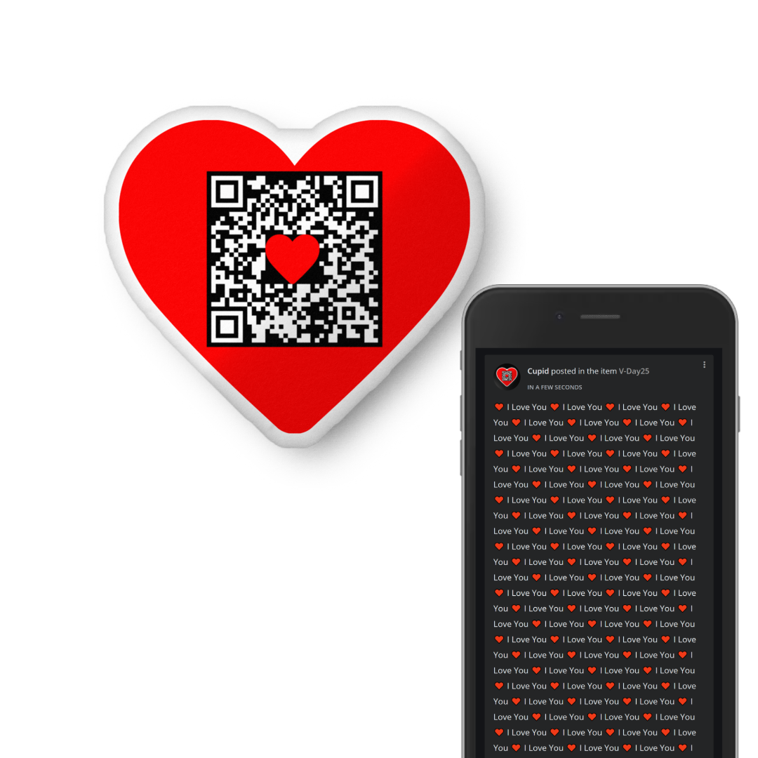 Updatable - message or link redirect - QR code heart shaped pillow | Editable - Change Anytime