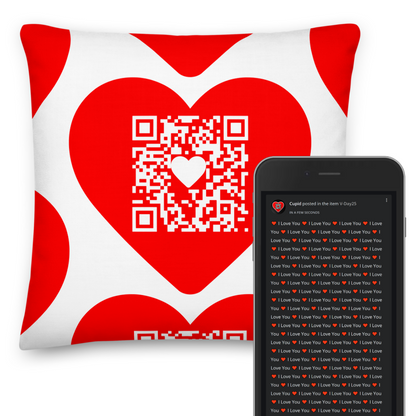 Updatable QR Code Heart Pillow - message or link redirect - premium pillow heart