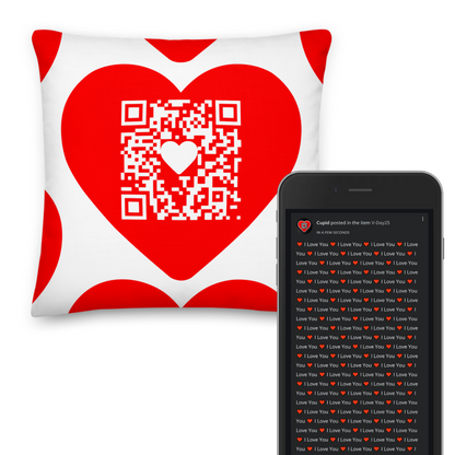 Updatable QR Code Heart Pillow - message or link redirect - premium pillow heart