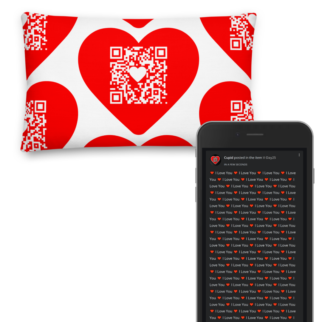 Updatable QR Code Heart Pillow - message or link redirect - premium pillow heart