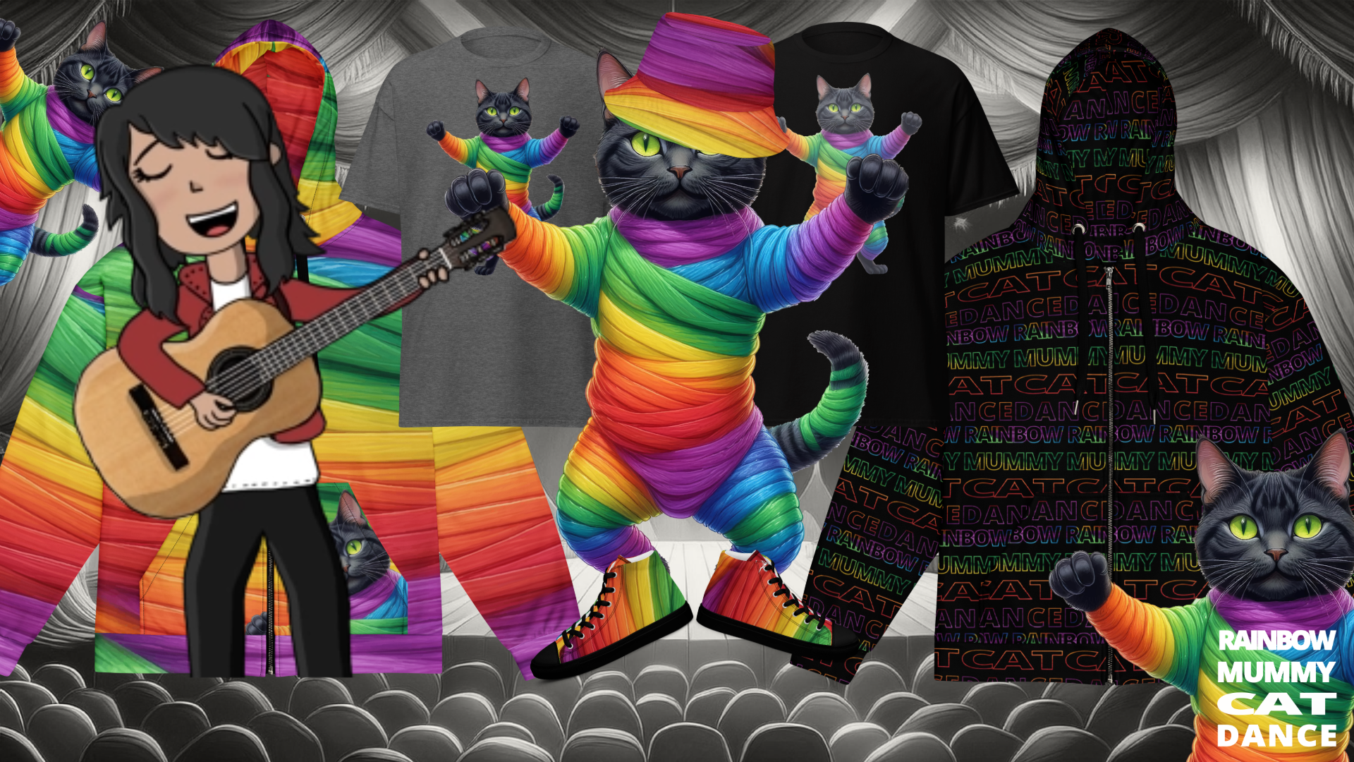 Load video: Rainbow Mummy Cat Dance