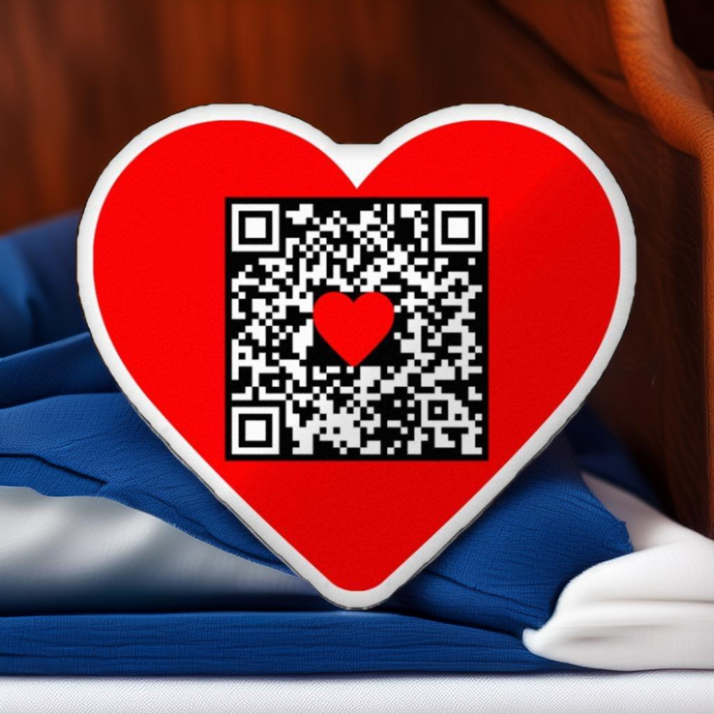 Updatable - message or link redirect - QR code heart shaped pillow | Editable - Change Anytime