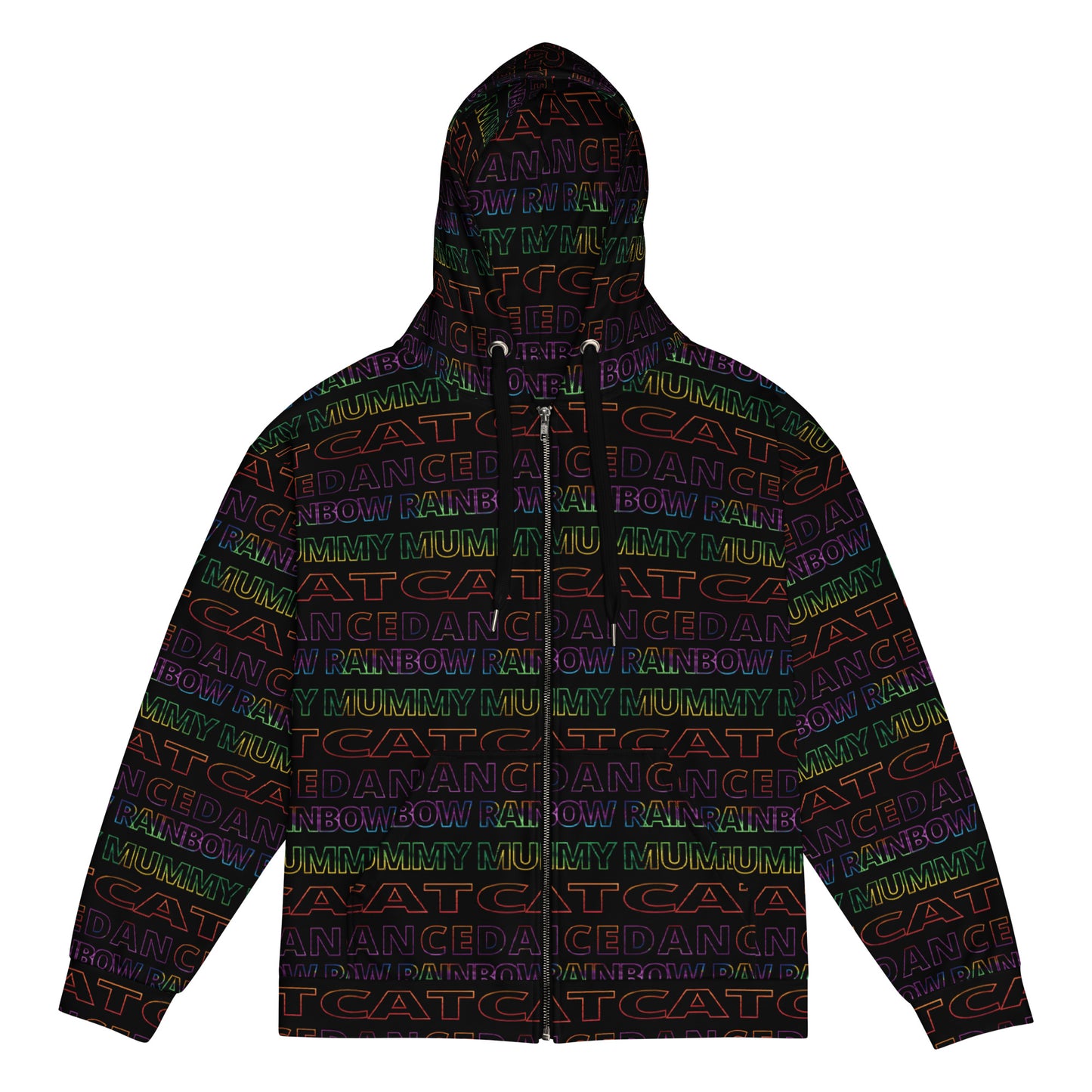 Outline Text Pattern - Zip Hoodie - Rainbow Mummy Cat Dance