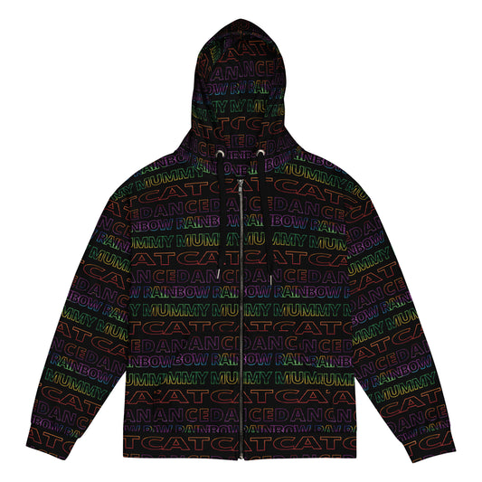 Outline Text Pattern - Zip Hoodie - Rainbow Mummy Cat Dance