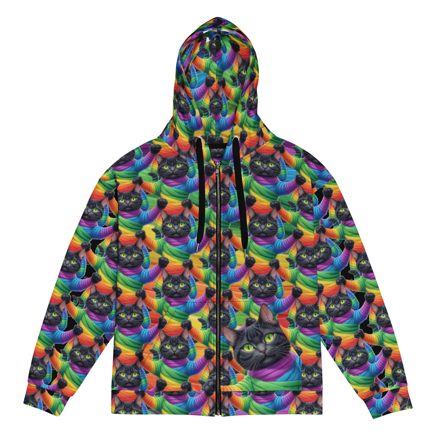 Cat Pattern Unisex Zip Hoodie - Rainbow Mummy Cat Dance