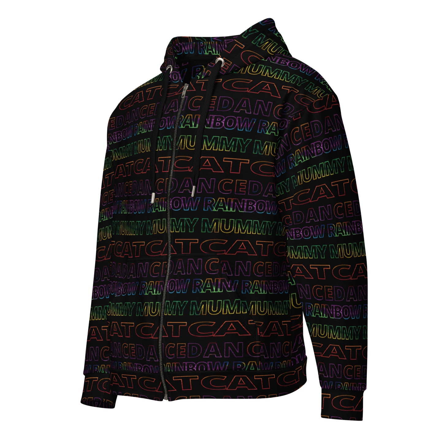 Outline Text Pattern - Zip Hoodie - Rainbow Mummy Cat Dance