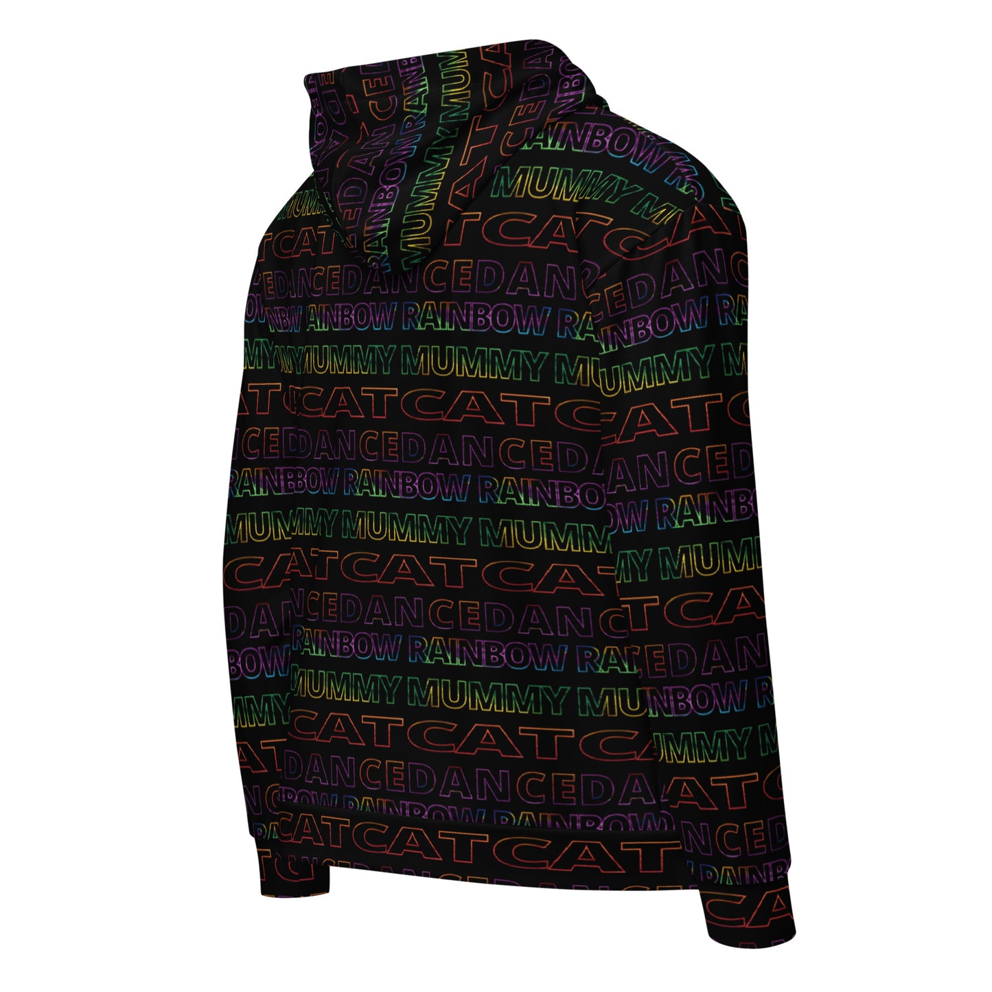 Outline Text Pattern - Zip Hoodie - Rainbow Mummy Cat Dance