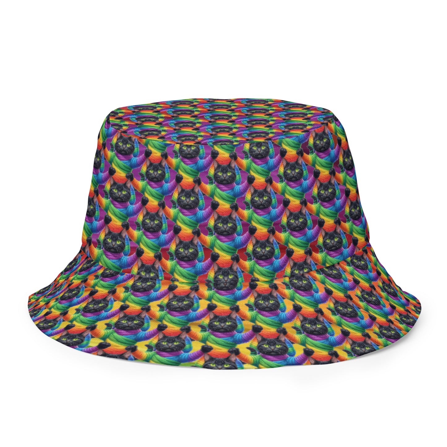 Cat Pattern Reversible Bucket Hat - Rainbow Mummy Cat Dance