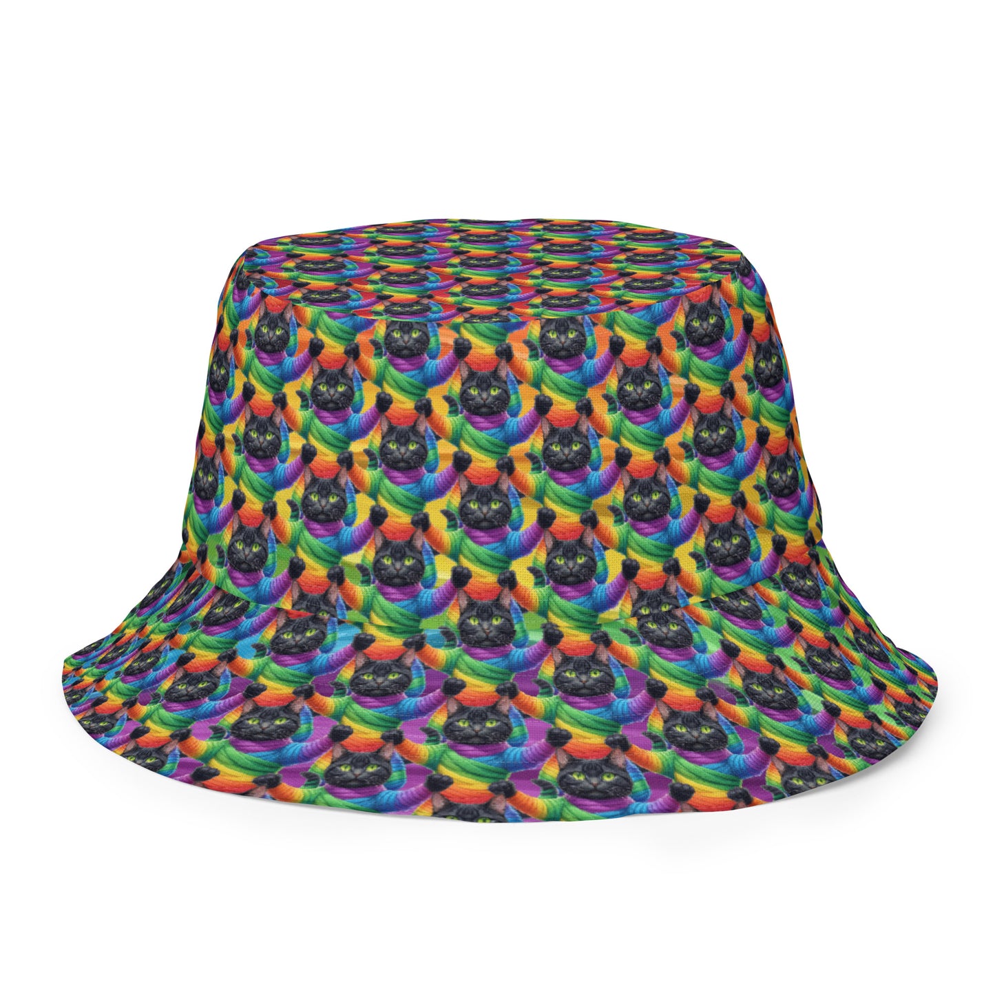 Cat Pattern Reversible Bucket Hat - Rainbow Mummy Cat Dance