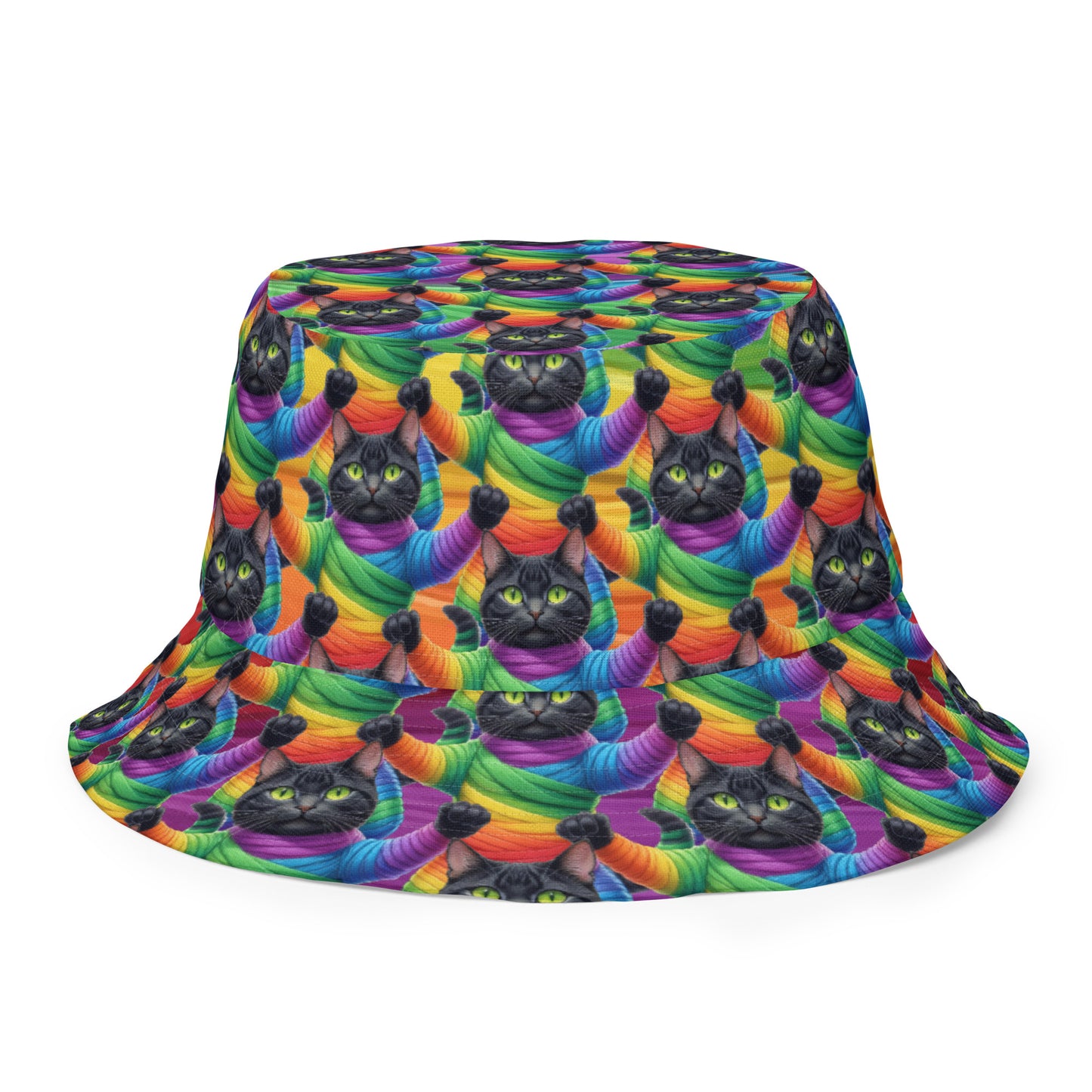 Cat Pattern Reversible Bucket Hat - Rainbow Mummy Cat Dance