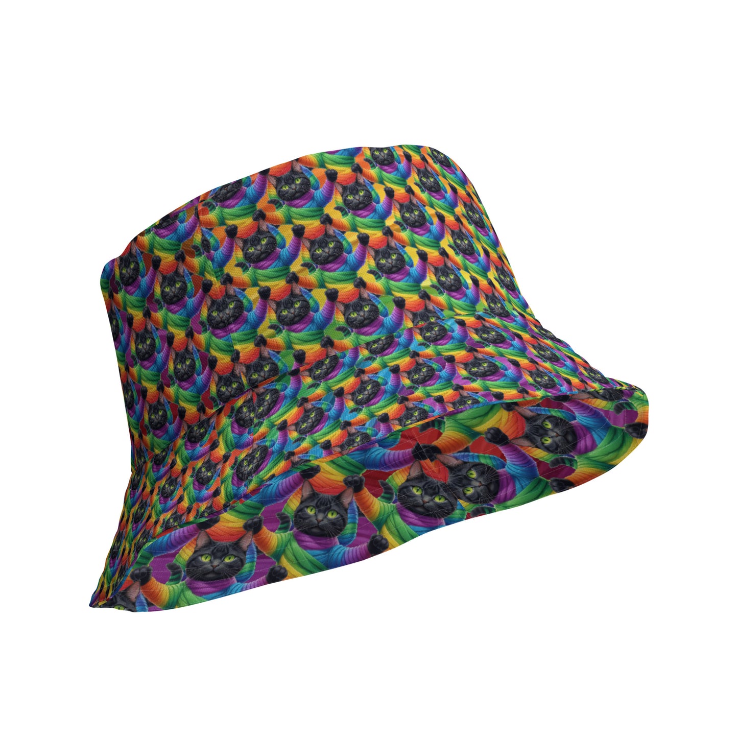 Cat Pattern Reversible Bucket Hat - Rainbow Mummy Cat Dance