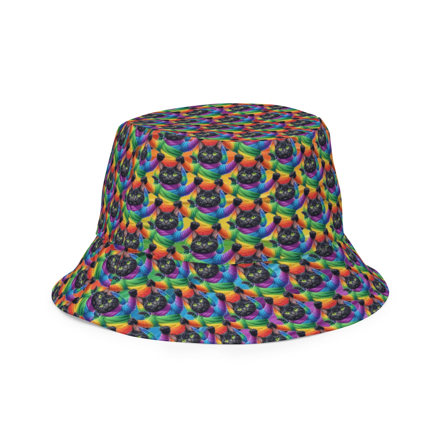 Cat Pattern Reversible Bucket Hat - Rainbow Mummy Cat Dance