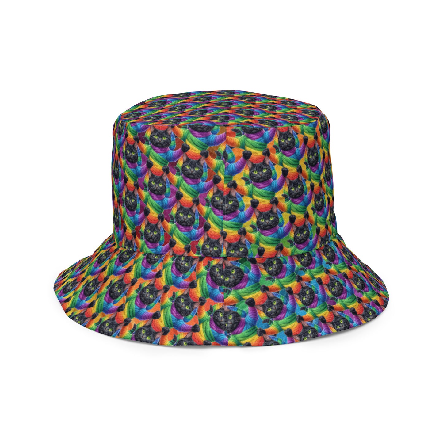 Cat Pattern Reversible Bucket Hat - Rainbow Mummy Cat Dance