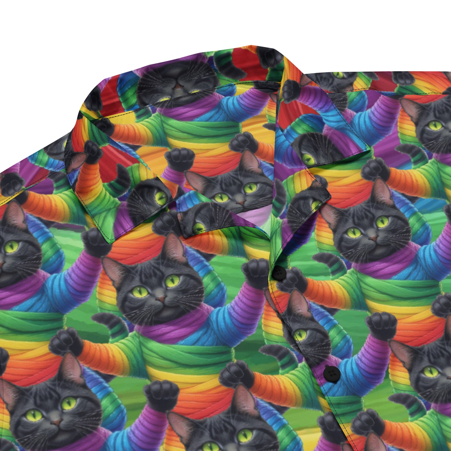 Cat Pattern - Unisex button shirt - Rainbow Mummy Cat Dance