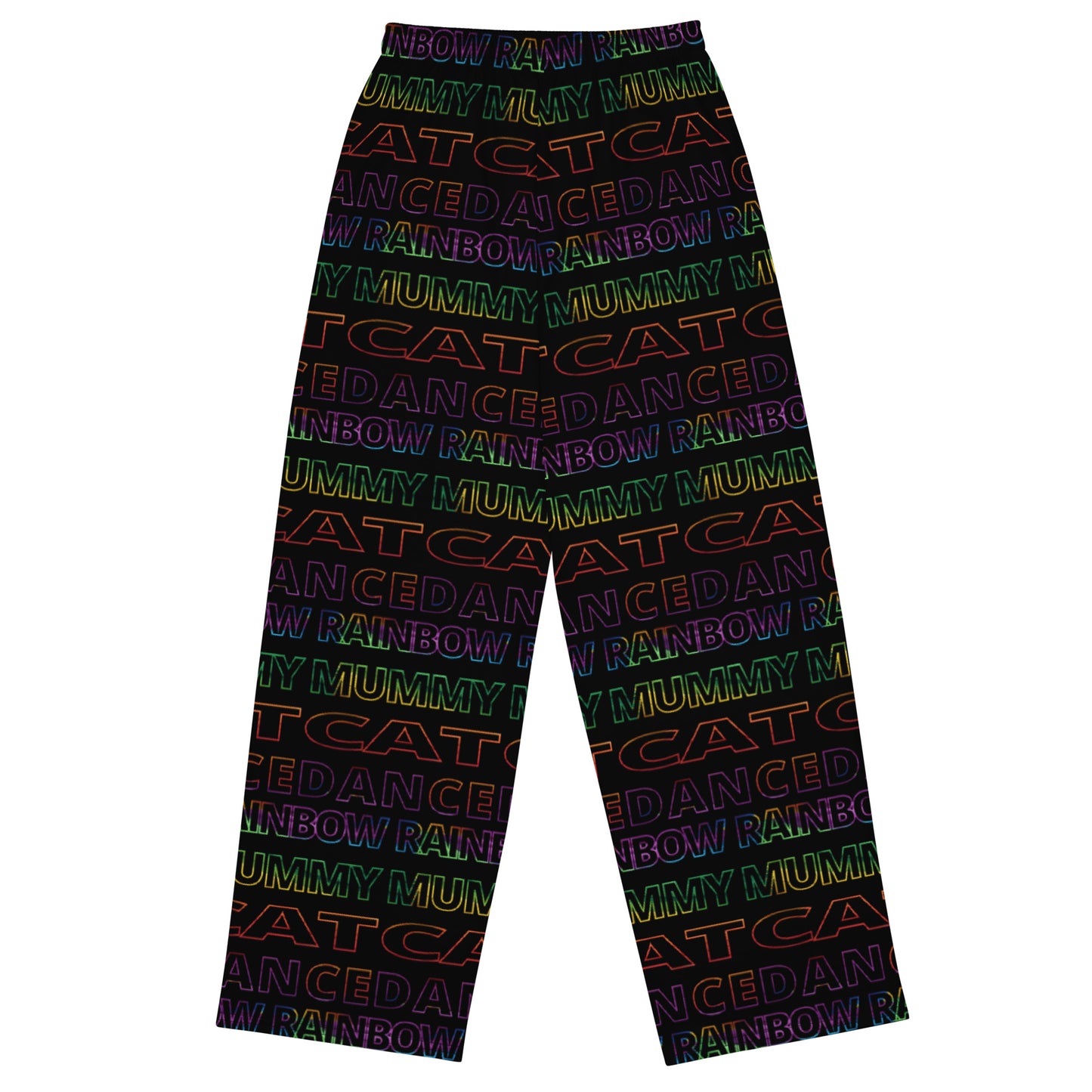 Outline Text Unisex Wide-Leg Pajama Pants - Rainbow Mummy Cat Dance