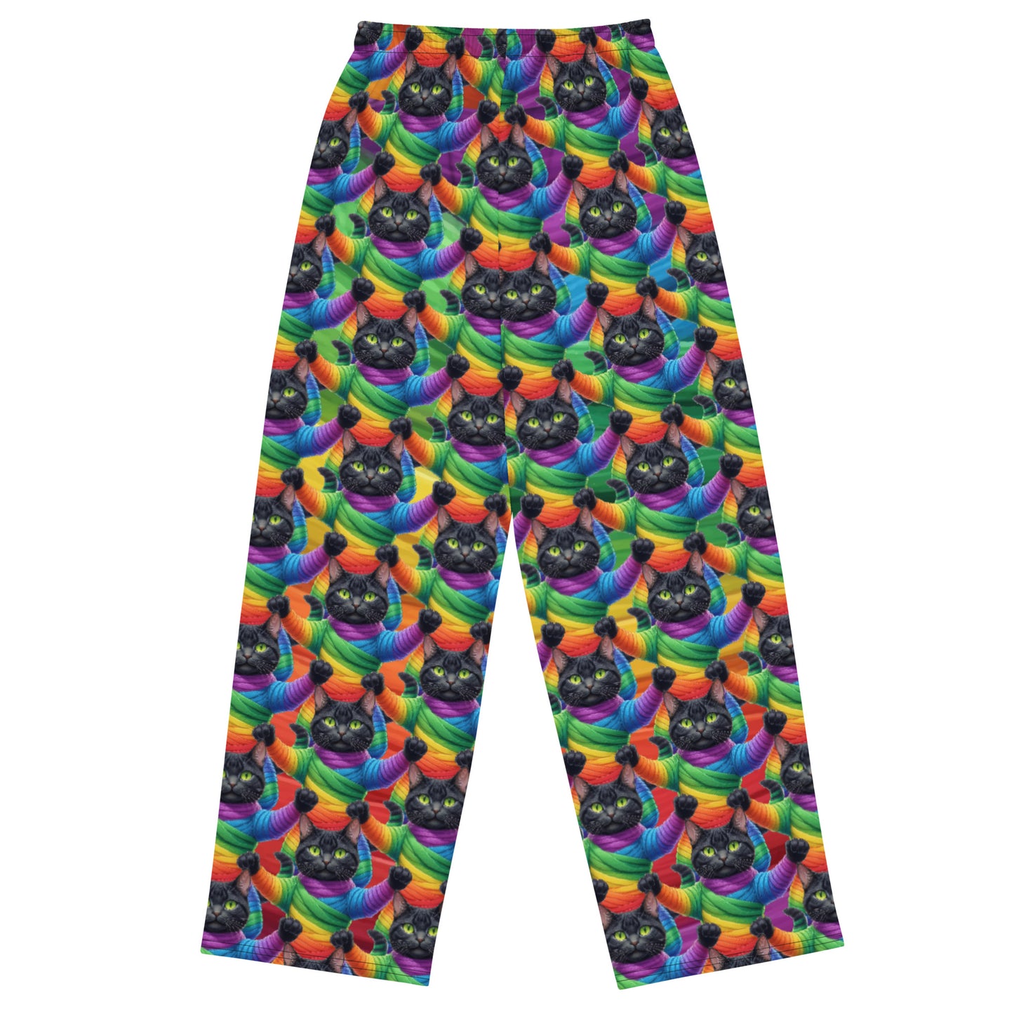 Cat Pattern Unisex Wide-Leg Pajama Pants - Rainbow Mummy Cat Dance