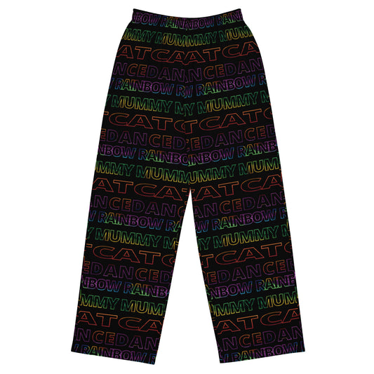 Outline Text Unisex Wide-Leg Pajama Pants - Rainbow Mummy Cat Dance