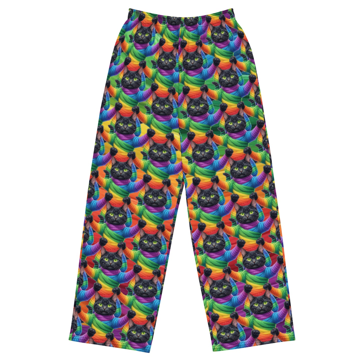 Cat Pattern Unisex Wide-Leg Pajama Pants - Rainbow Mummy Cat Dance