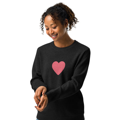 Solid Hot Pink Heart on Black Knitted Crewneck Sweater