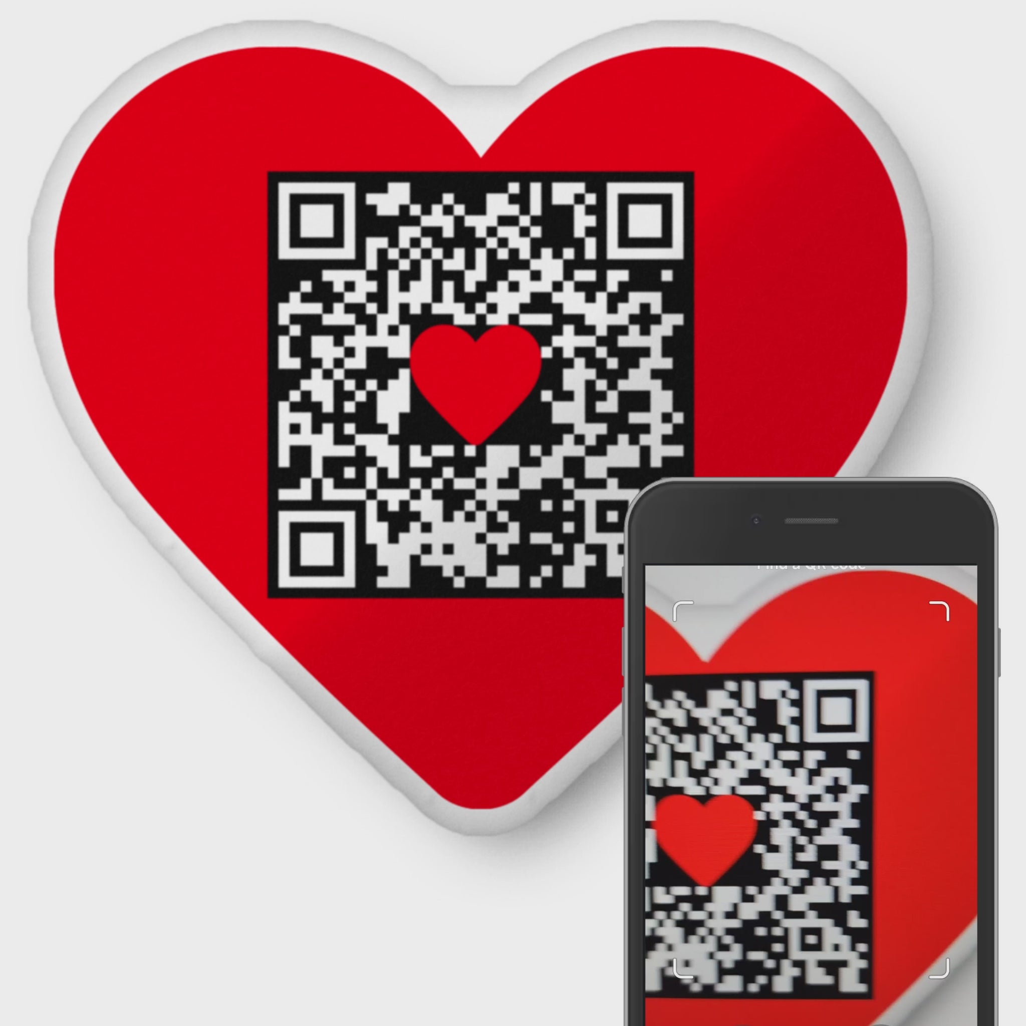 Video Example of the Updatable message QR Code pillow that is heart shaped