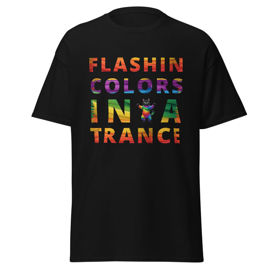 Flashin Colors in a Trance Text Tee - Rainbow Mummy Cat Dance T-shirt