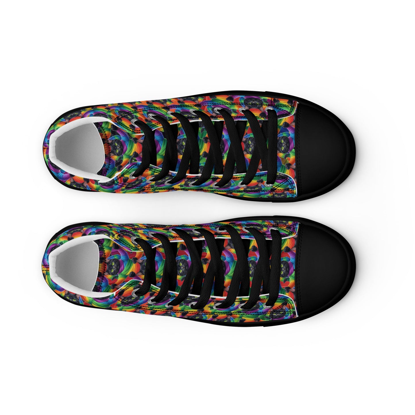 Cat Pattern Women’s high top canvas shoes Rainbow Mummy Cat Dance