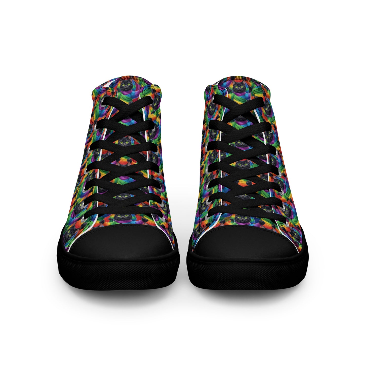 Cat Pattern Women’s high top canvas shoes Rainbow Mummy Cat Dance