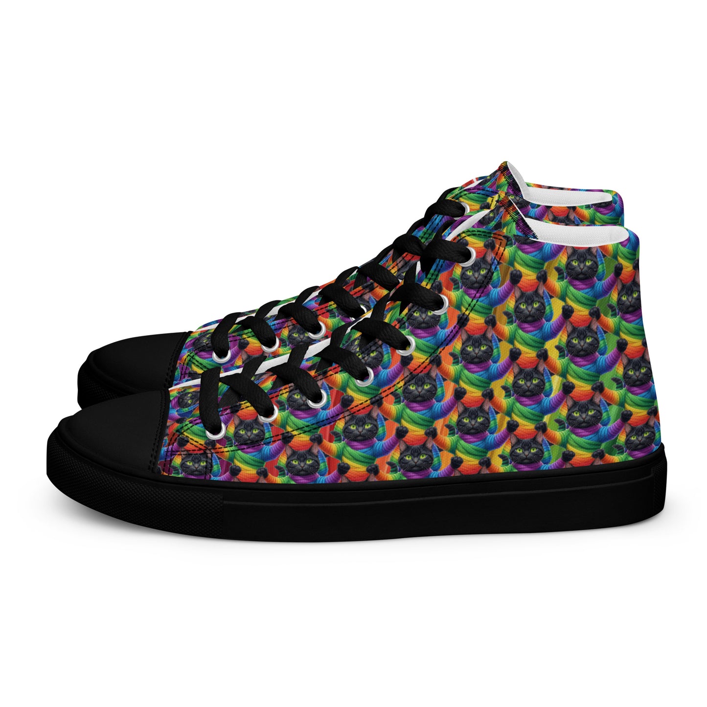 Cat Pattern Women’s high top canvas shoes Rainbow Mummy Cat Dance