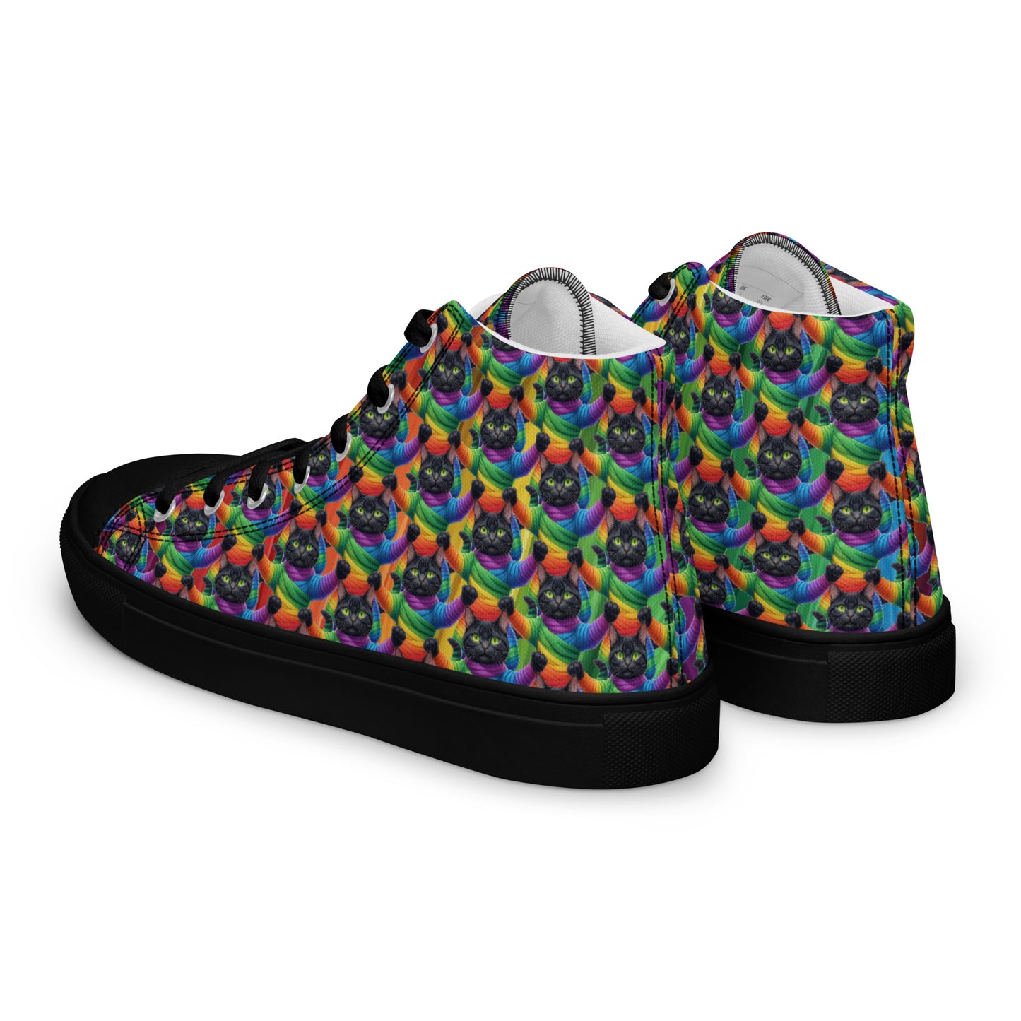 Cat Pattern Women’s high top canvas shoes Rainbow Mummy Cat Dance