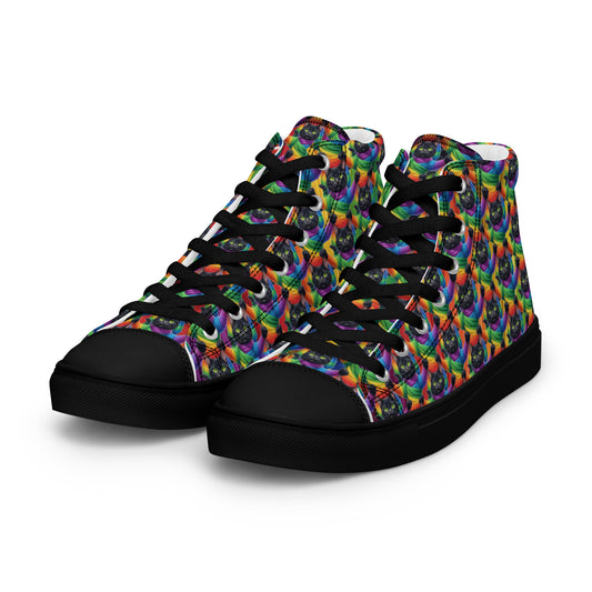 Cat Pattern Women’s high top canvas shoes Rainbow Mummy Cat Dance