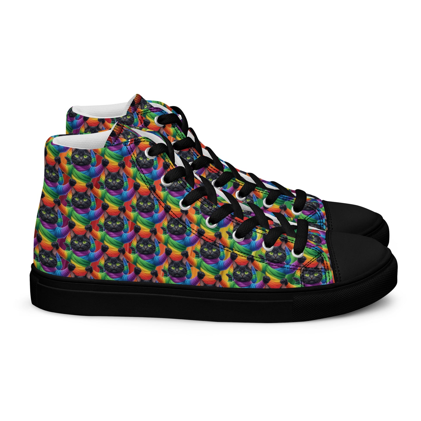 Cat Pattern Women’s high top canvas shoes Rainbow Mummy Cat Dance