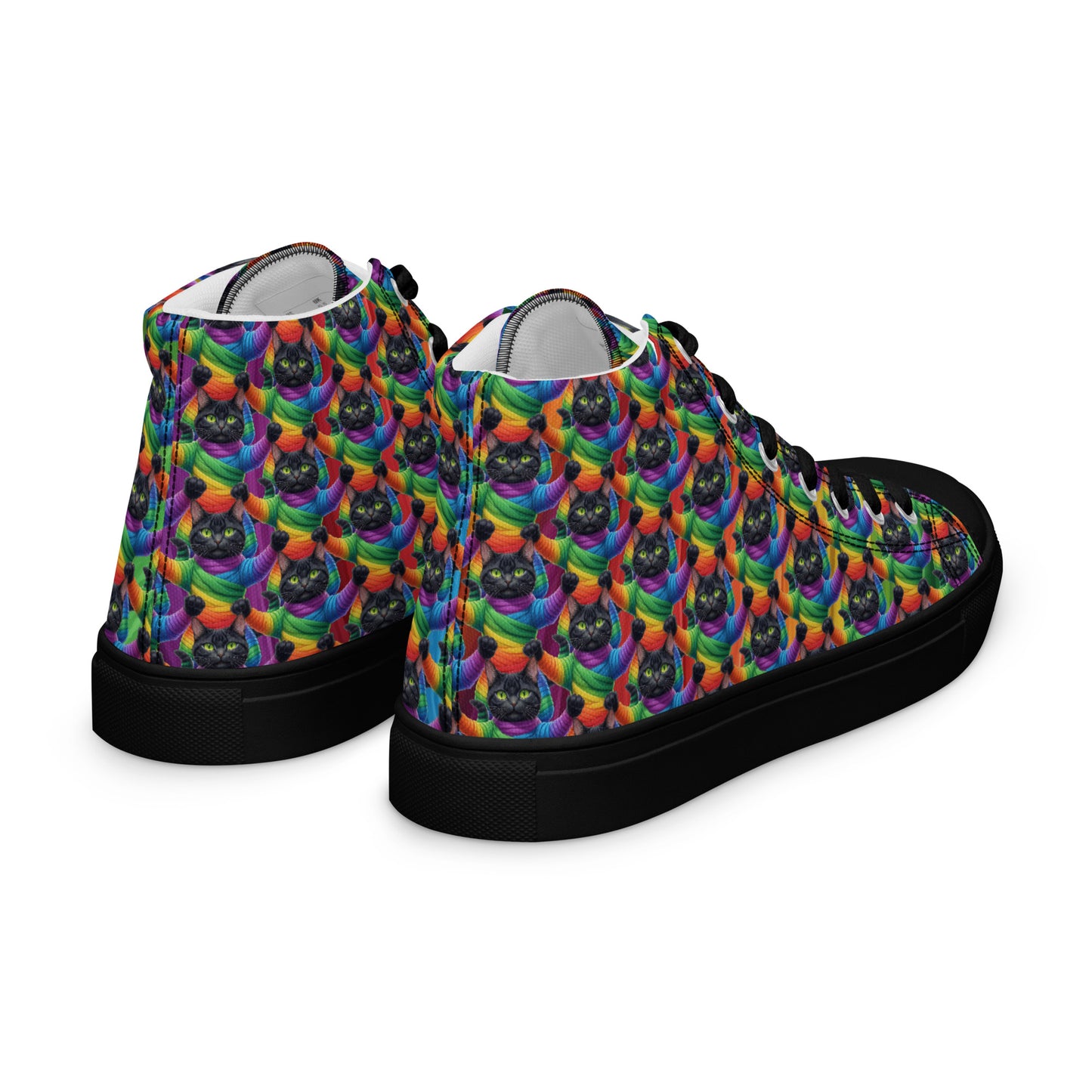 Cat Pattern Women’s high top canvas shoes Rainbow Mummy Cat Dance