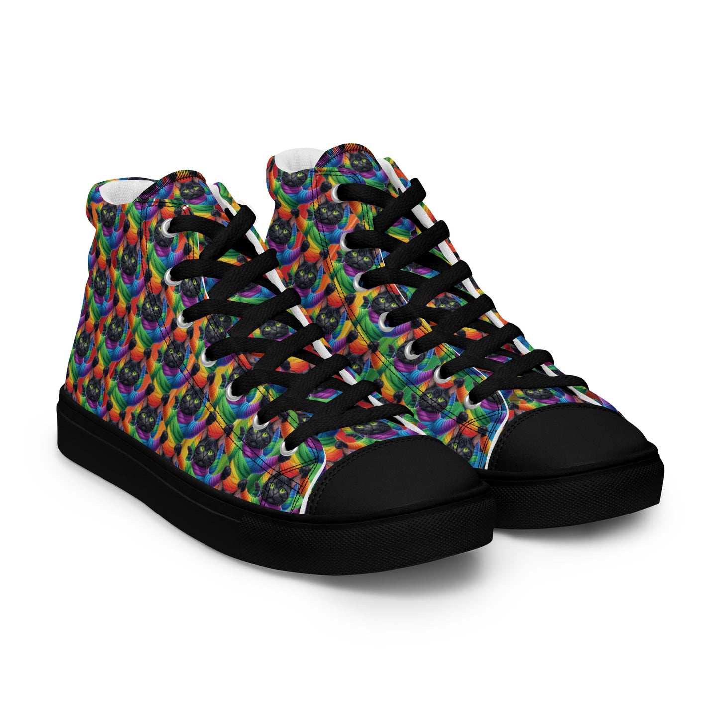 Cat Pattern Women’s high top canvas shoes Rainbow Mummy Cat Dance