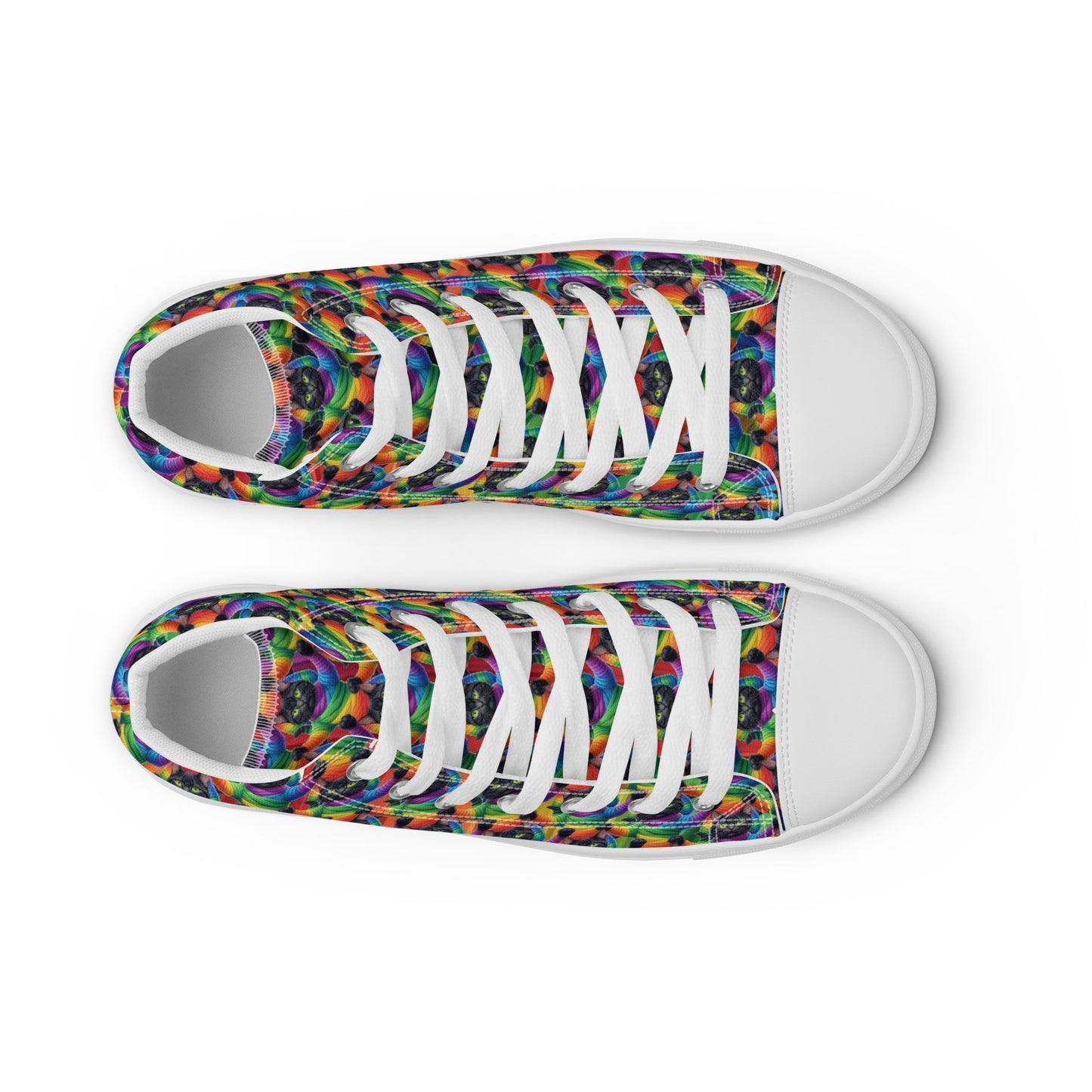 Cat Pattern Women’s high top canvas shoes Rainbow Mummy Cat Dance