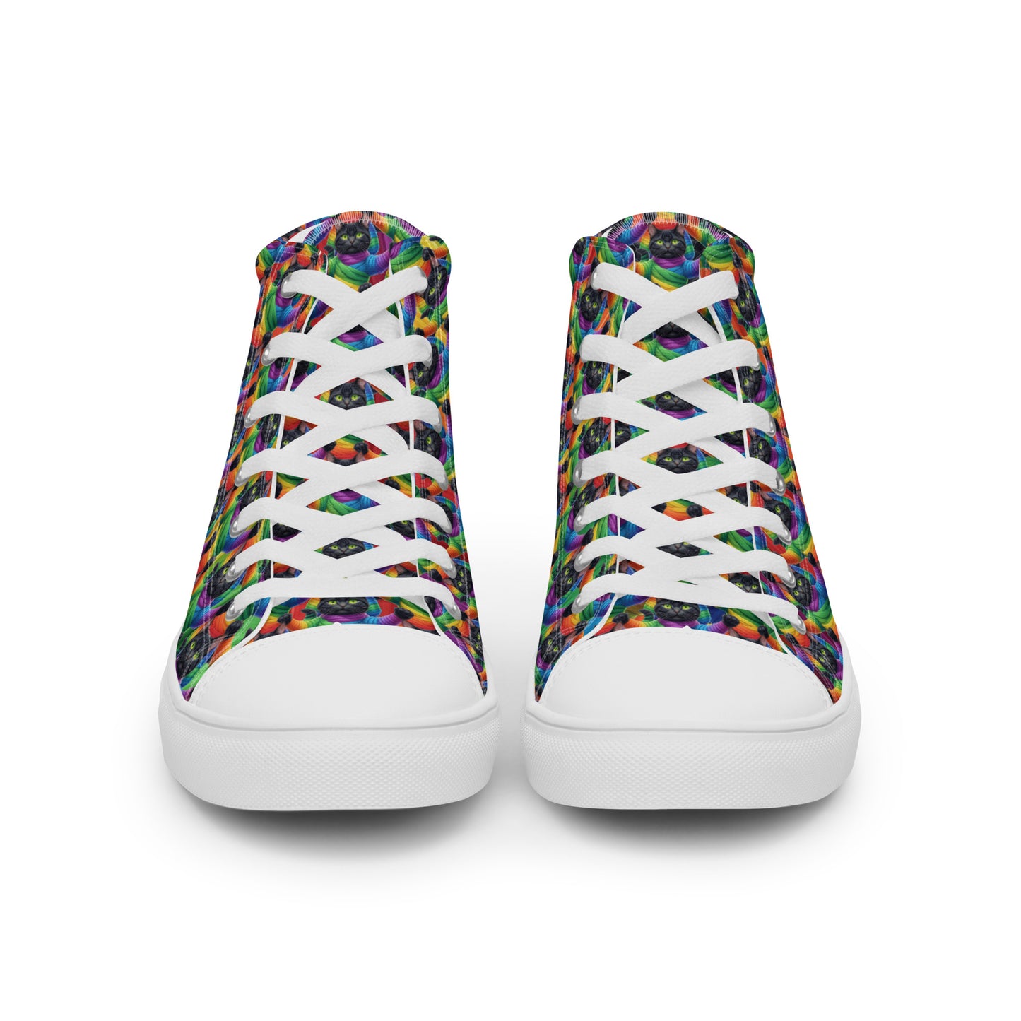 Cat Pattern Women’s high top canvas shoes Rainbow Mummy Cat Dance