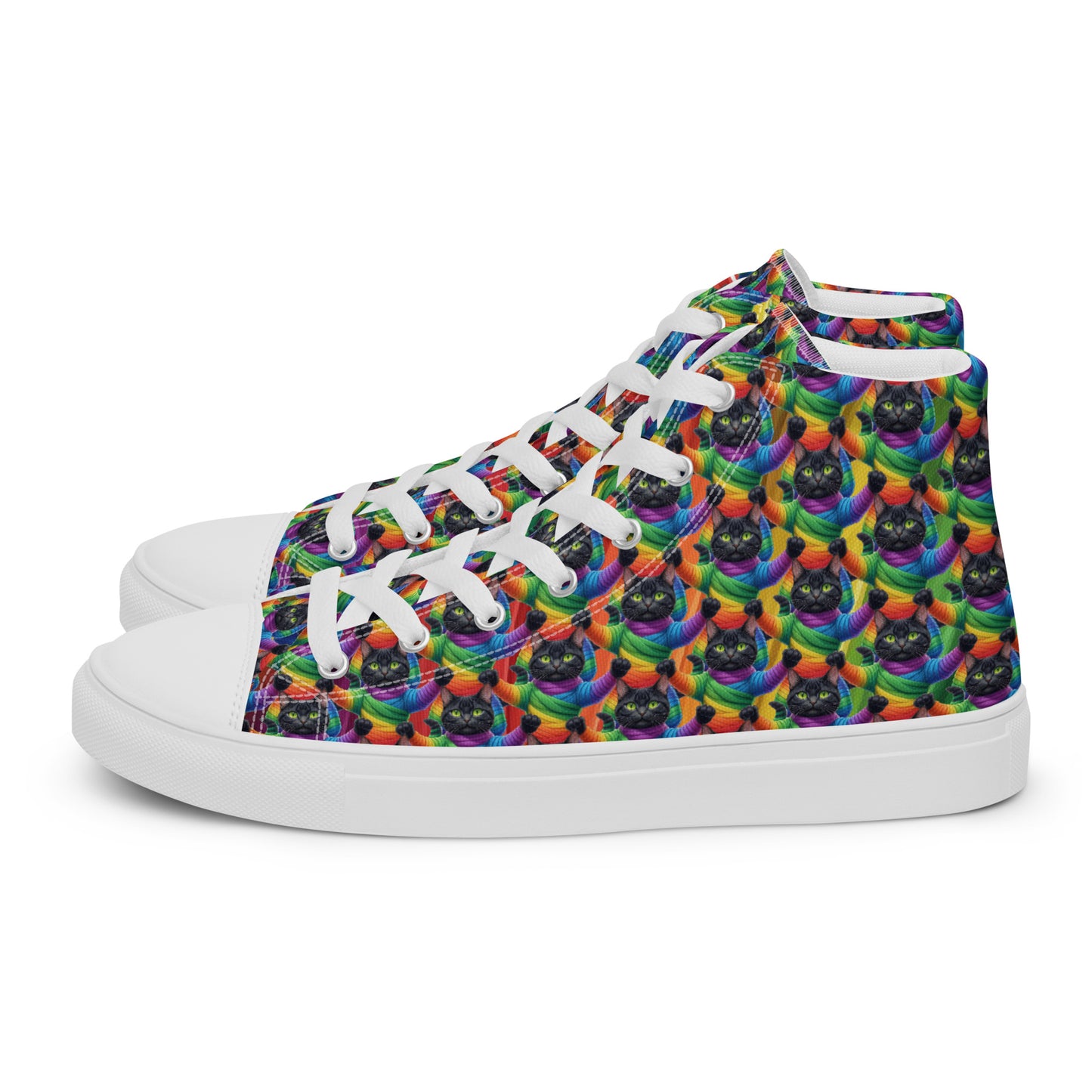 Cat Pattern Women’s high top canvas shoes Rainbow Mummy Cat Dance