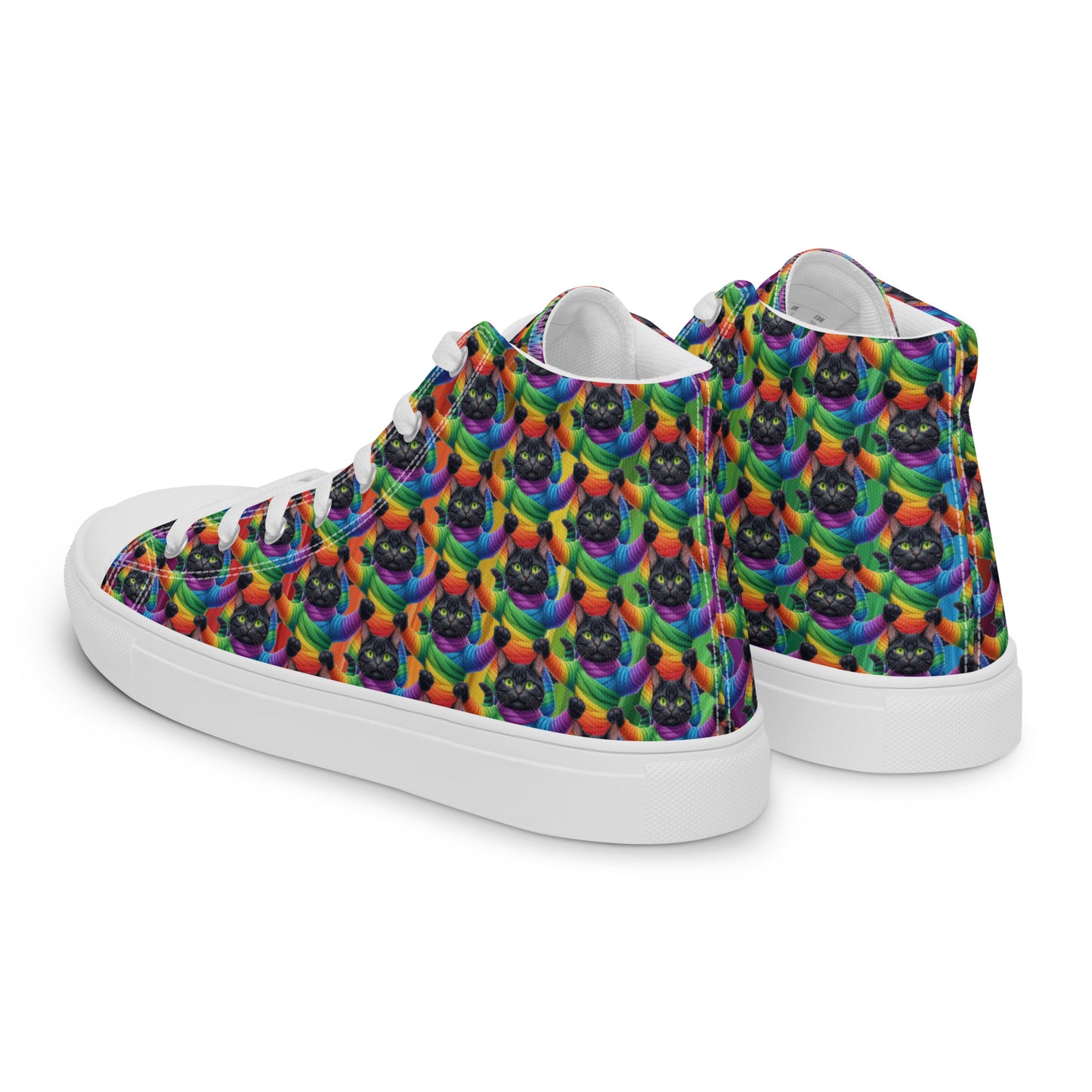 Cat Pattern Women’s high top canvas shoes Rainbow Mummy Cat Dance