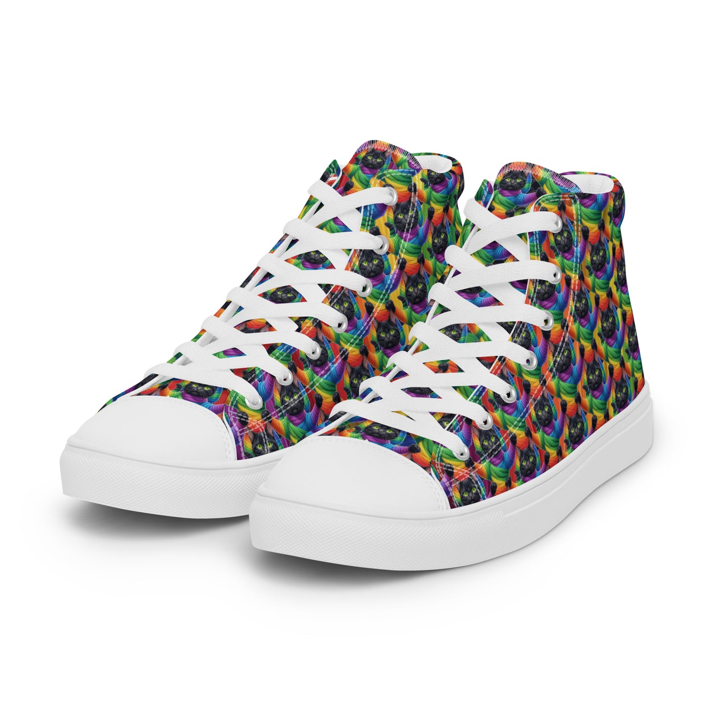 Cat Pattern Women’s high top canvas shoes Rainbow Mummy Cat Dance