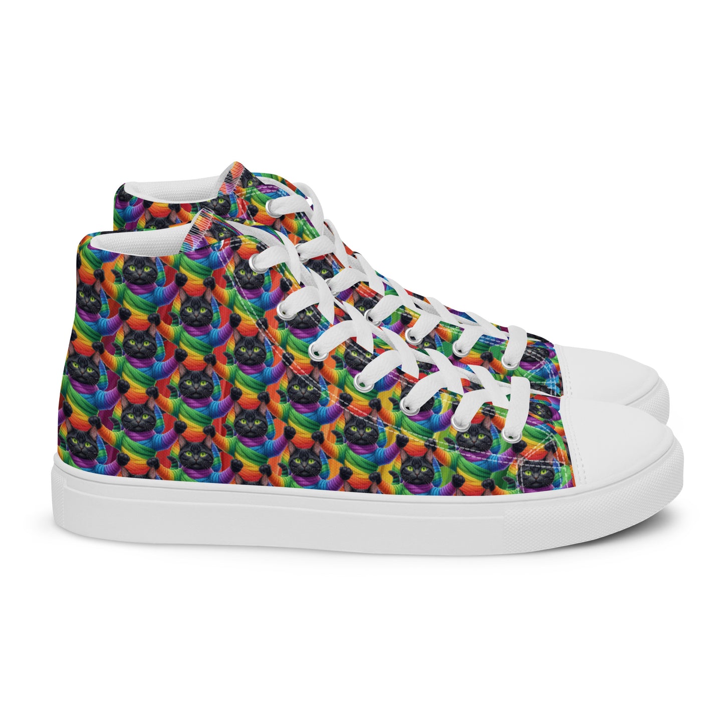 Cat Pattern Women’s high top canvas shoes Rainbow Mummy Cat Dance