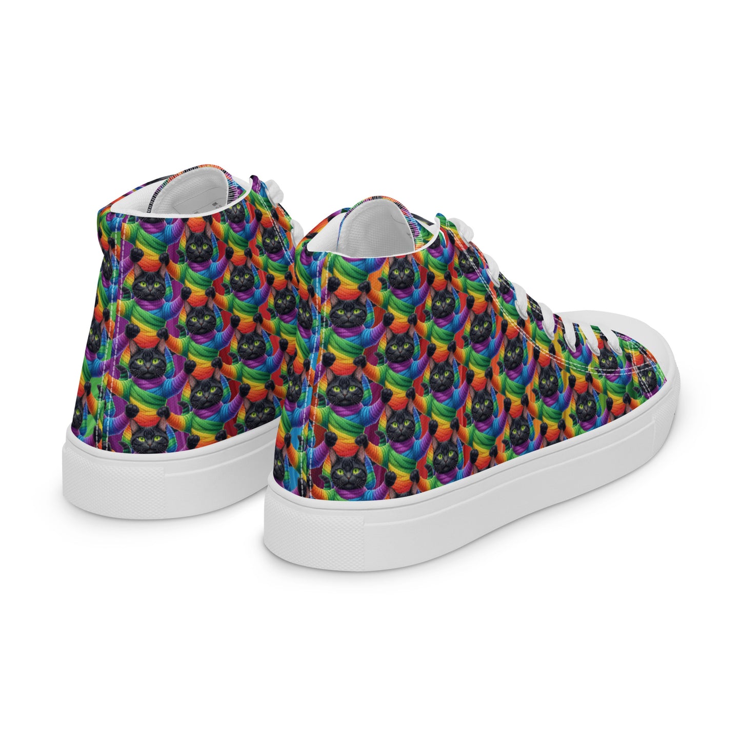 Cat Pattern Women’s high top canvas shoes Rainbow Mummy Cat Dance