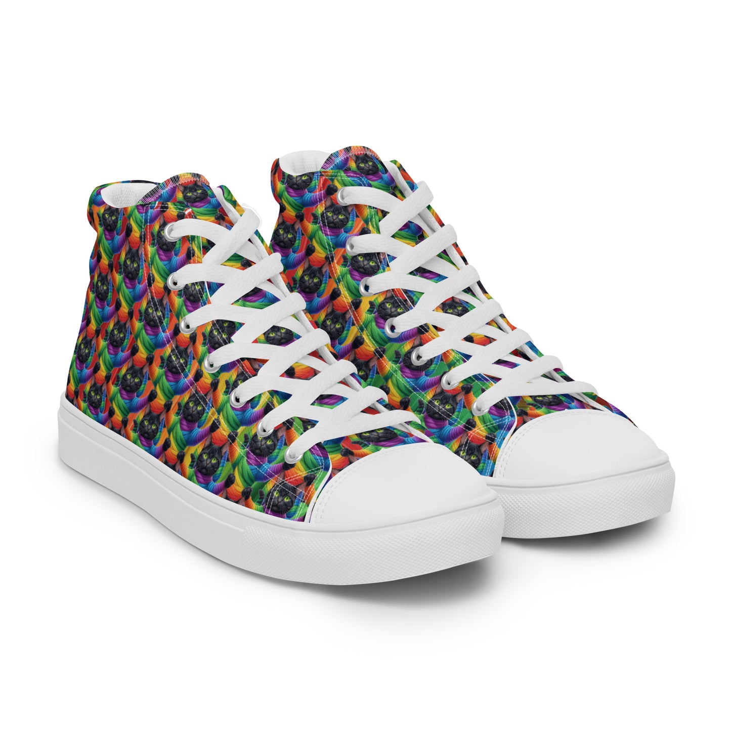 Cat Pattern Women’s high top canvas shoes Rainbow Mummy Cat Dance