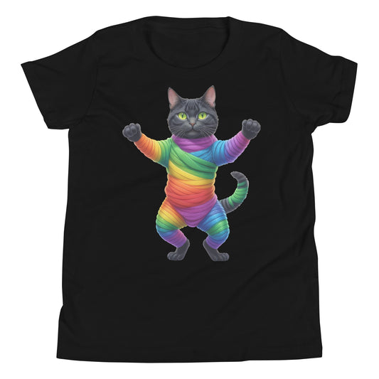 Youth Short Sleeve T-Shirt Rainbow Mummy Cat Dance